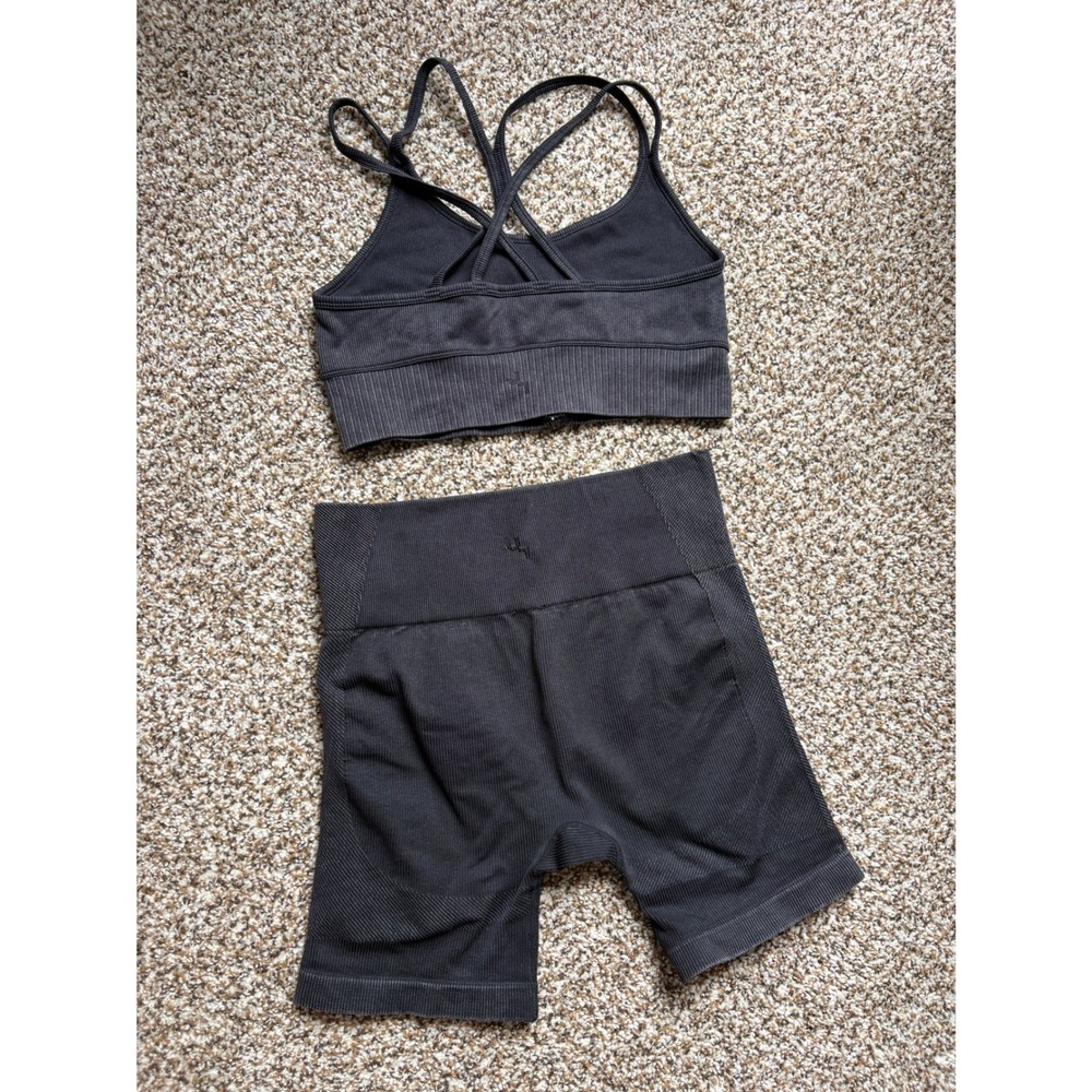Target JoyLab Activewear Set Small Black Ribbed Seamless Sports Bra Biker Shorts - Picture 3 of 3